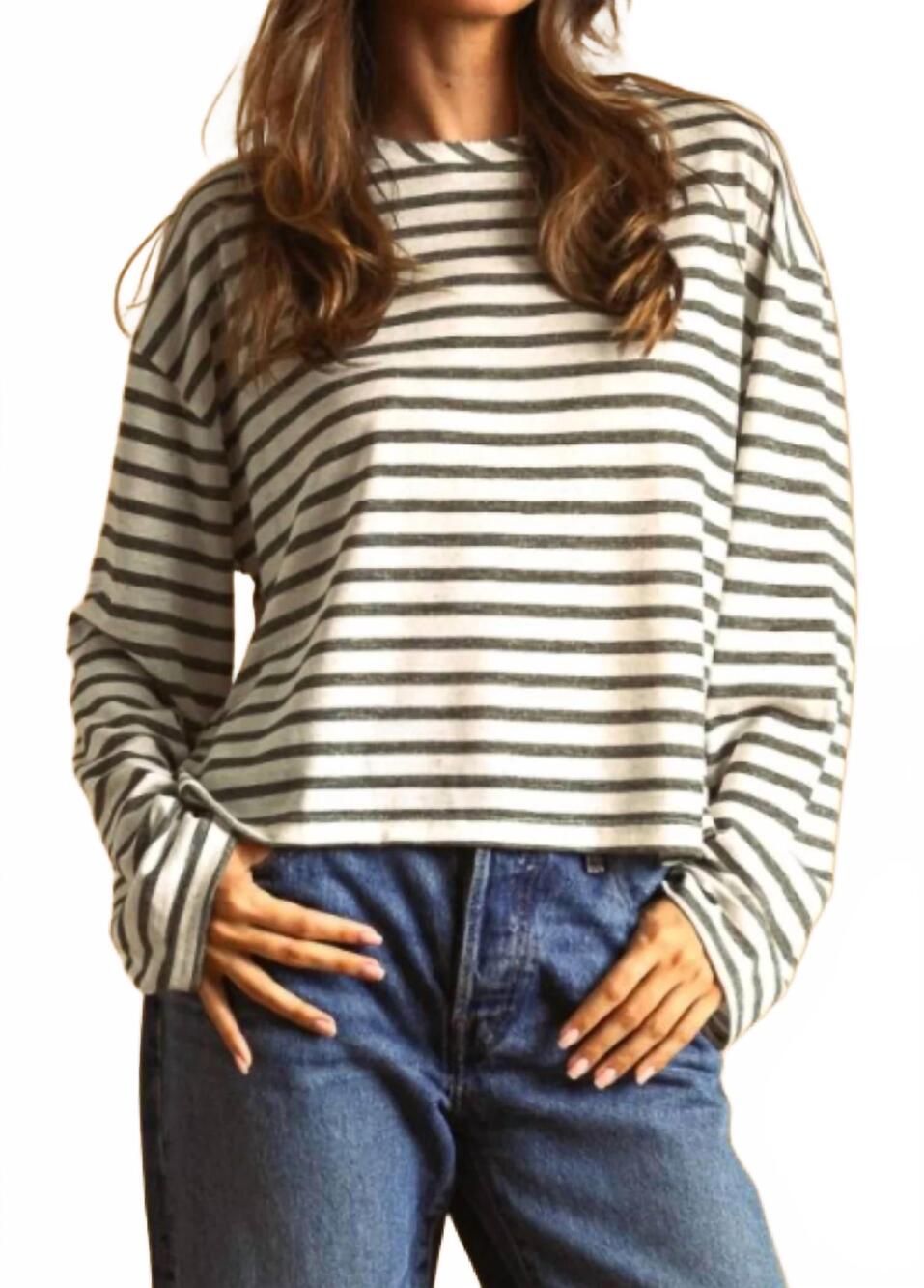 NEW MIOU MUSE striped slub long sleeve top in olive